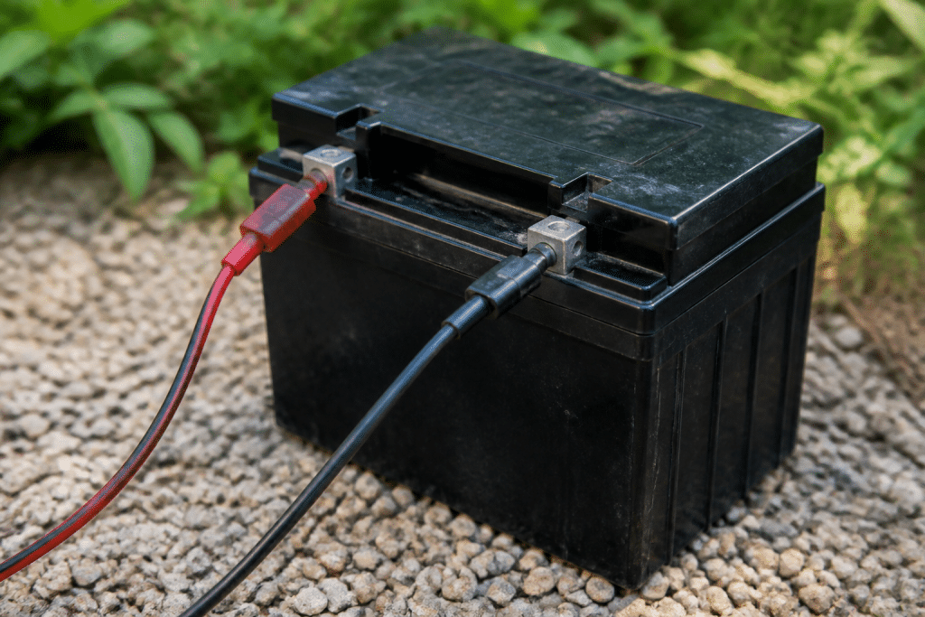 Batterie solaire noire avec connecteurs de tension visibles