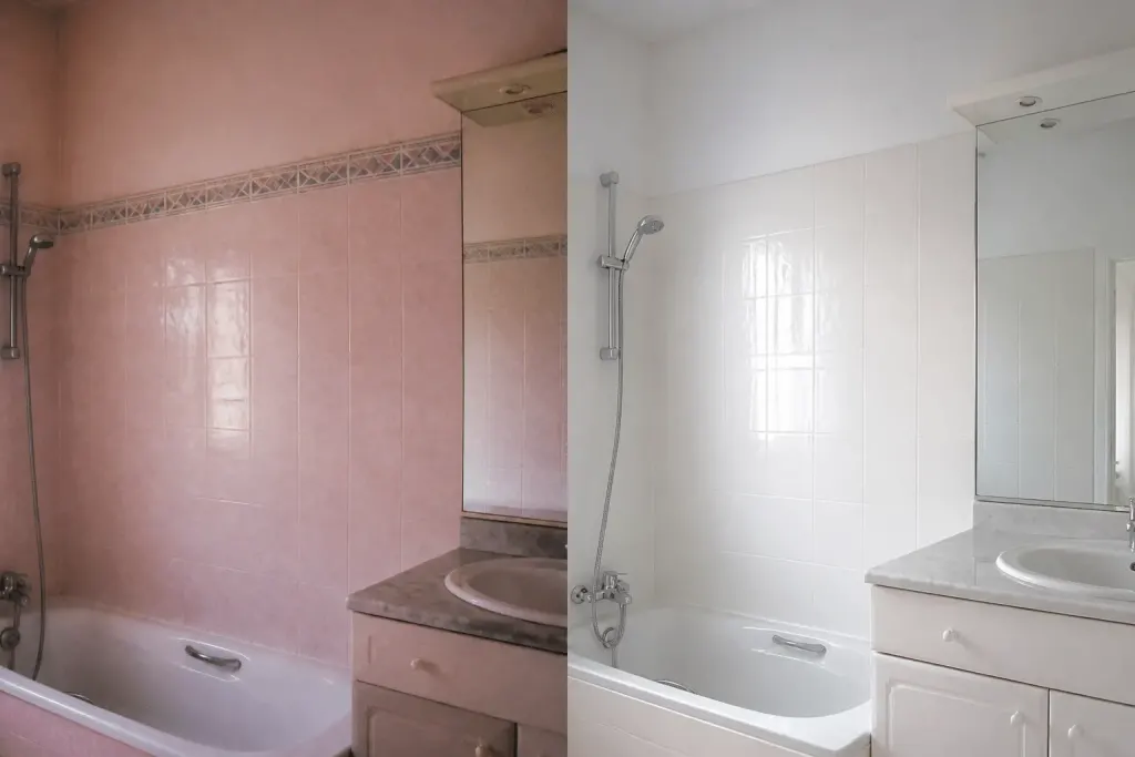 Carrelage mural salle bain avant apres peinture blanche