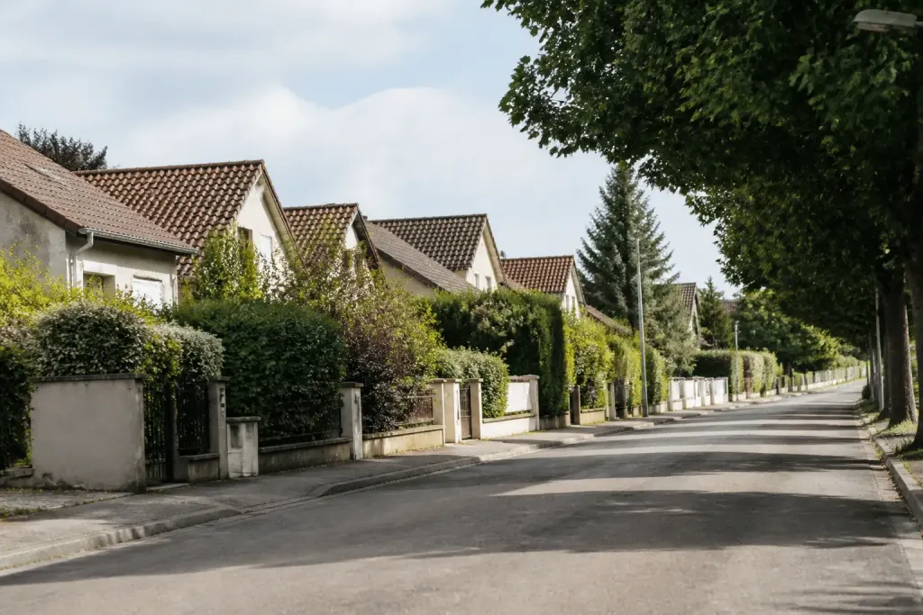 Maisons individuelles bien entretenues alignées rue calme
