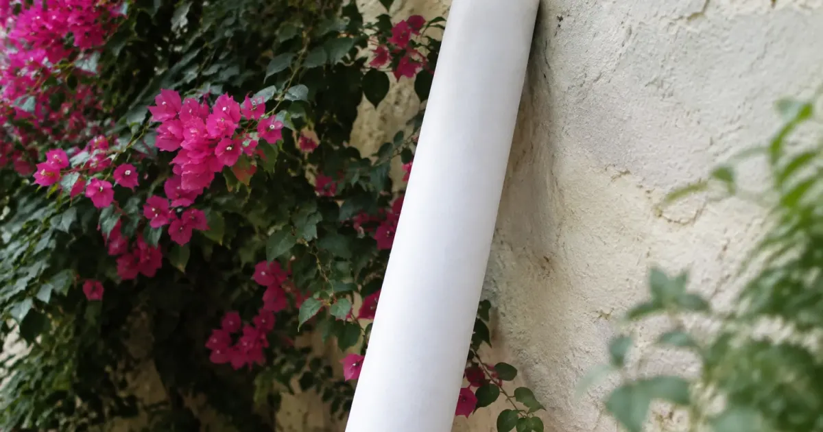 Rouleau blanc en appui contre un mur fleuri